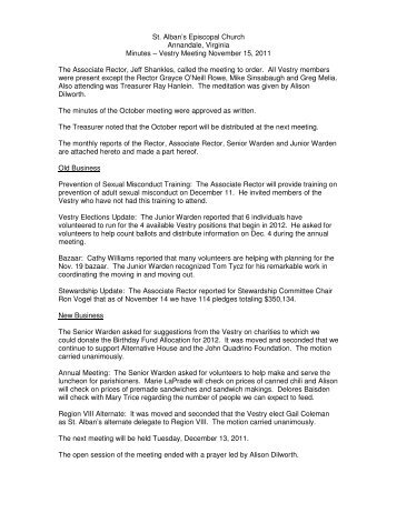 St. Alban's Episcopal Church Annandale, Virginia Minutes â Vestry ...