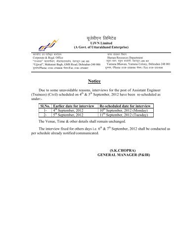 Rescheduling of AE (Civil)-Interview.pdf - UJVN Limited Dehradun...