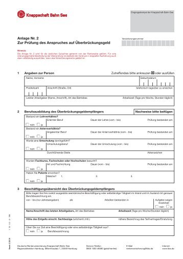 Anlage Nr. 2 Zur Prüfung des Anspruches auf - Knappschaft-Bahn-See