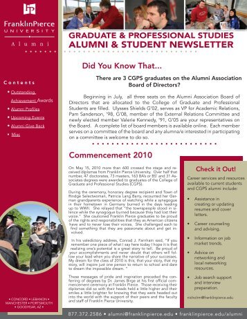 CGPS Newsletter May 2010 - Franklin Pierce University