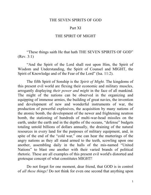 THE SEVEN SPIRITS OF GOD Part XI THE SPIRIT OF MIGHT ...