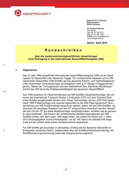 R U N D S C H R E I B E N Knappschaft Bahn See