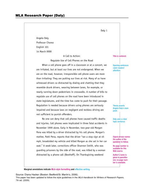 mla research paper daly dianahacker com sample mla research papers