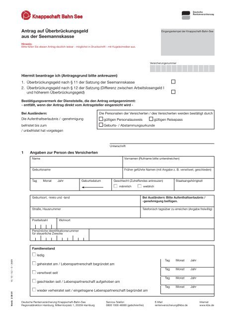 Antrag Auf Uberbruckungsgeld Aus Der Knappschaft Bahn See