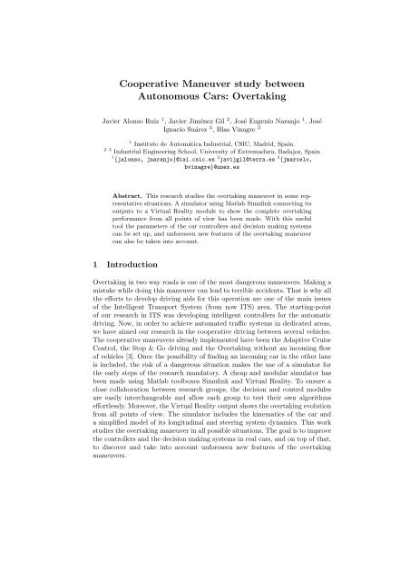 Cooperative Maneuver study between Autonomous Cars: Overtaking