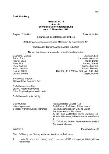Protokoll 14 vom 17.11.2010 - Hornberg