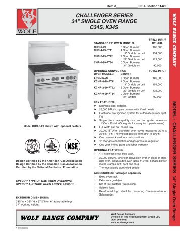 challenger series 34" single oven range c34s, k34s - Dvorsons