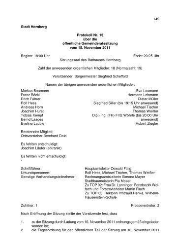 Protokoll 15 vom 15.11.2011 - Hornberg