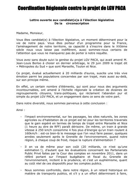 Lettre de la coordination - ADEV