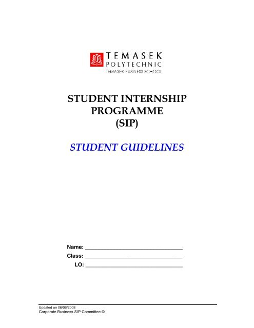 STUDENT INTERNSHIP PROGRAMME (SIP) STUDENT GUIDELINES