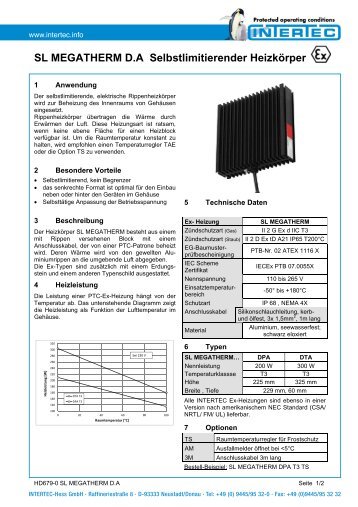 SL MEGATHERM D.A Selbstlimitierender ... - Intertec-Hess GmbH