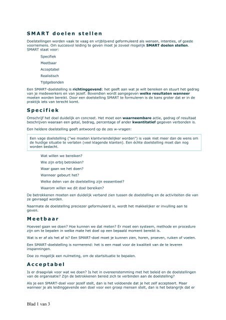 Doelen Smart Formuleren Voorbeelden