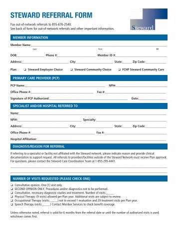 Print the Steward Referral Form - Tufts Health Plan