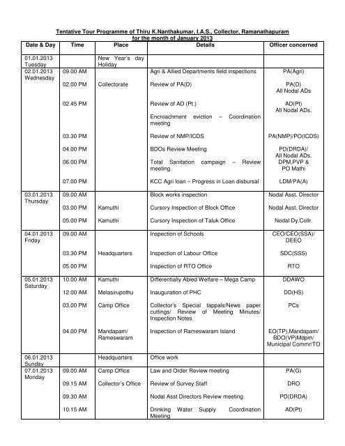 tentative tour programme format