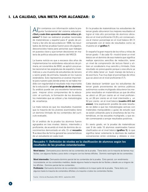 Informe de Progreso Educativo, Nicaragua 2004 - OEI