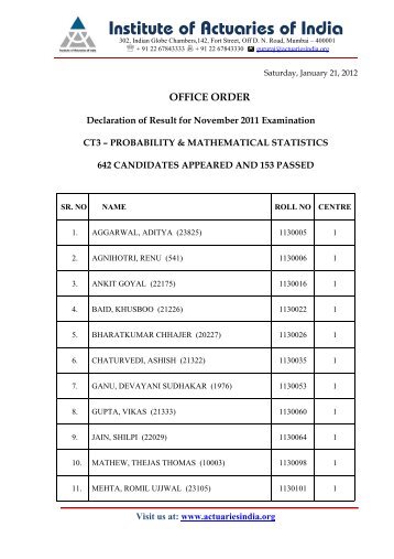 CT3 - Actuarial Society of India