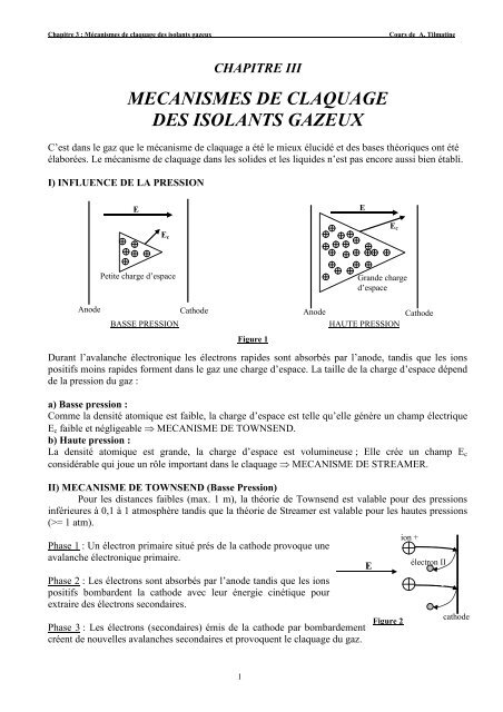 MECANISMES DE CLAQUAGE DES ISOLANTS GAZEUX