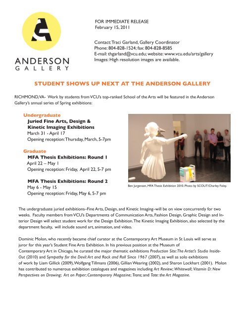 STUDENT SHOWS UP NEXT AT THE ANDERSON GALLERY