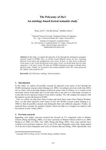 The Polysemy of Da3: An ontology-based lexical semantic ... - CWN