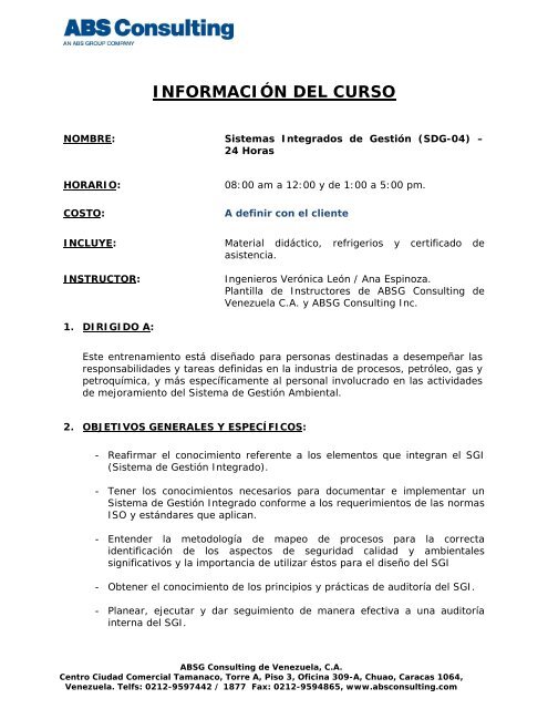 INFORMACIÃN DEL CURSO - ABS Consulting