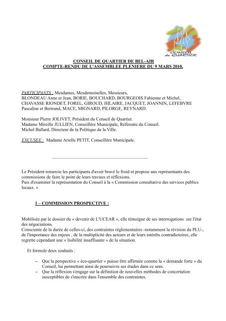 CONSEIL DE QUARTIER DE BEL-AIR COMPTE-RENDU DE L ...