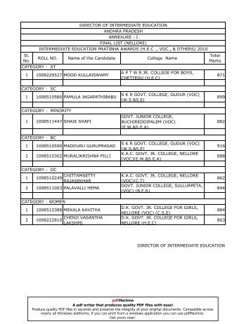 Merit List of Pratibha Awards, 2010- Andhra.xls - pdfMachine from ...