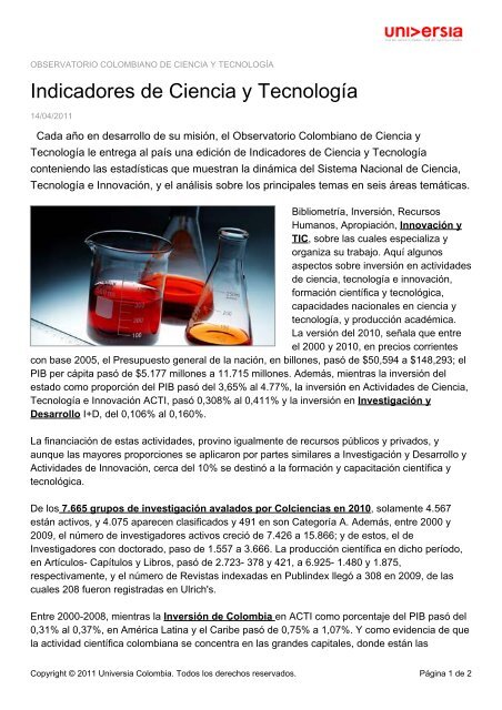 Indicadores de Ciencia y TecnologÃ­a - Noticias - Universia