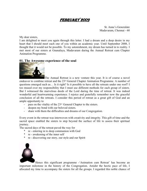 February 2009 The Society Of The Sisters Of St Anne India