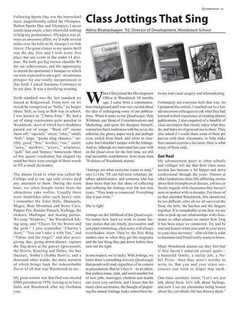 Woodstock School Alumni Magazine Vol CIV, 2011