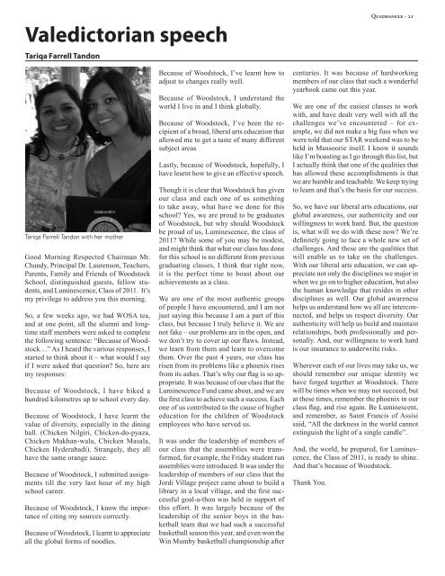 Woodstock School Alumni Magazine Vol CIV, 2011