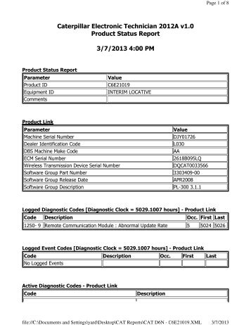 Caterpillar Electronic Technician 2012A v1.0 Product Status Report ...