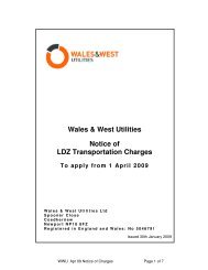 Wales & West Utilities Notice of LDZ Transportation Charges