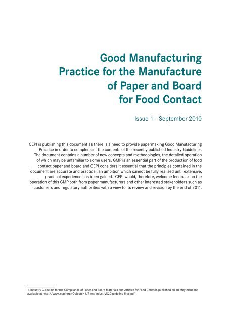 Good Manufacturing Practice for the Manufacture of Paper - CEPI ...