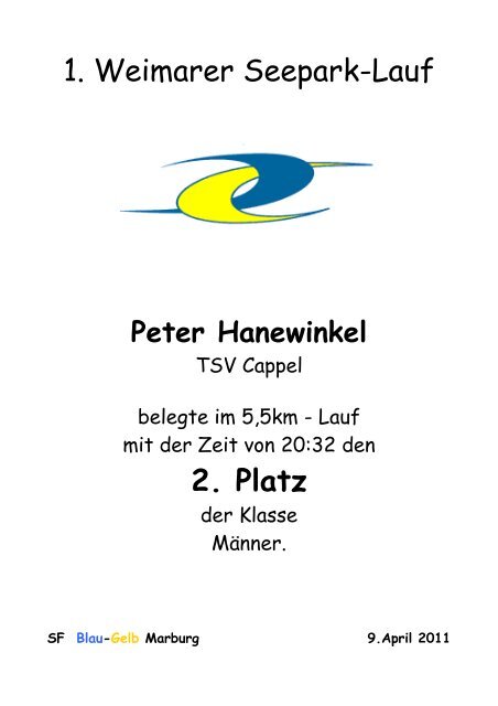 1. Weimarer Seepark-Lauf 1. Platz - Hot Sport Seepark Niederweimar