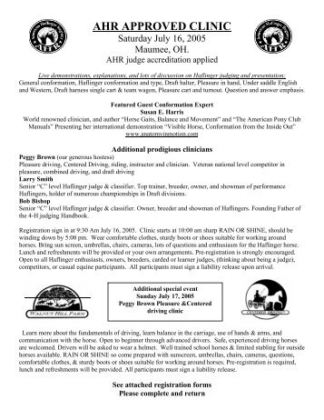 AHR APPROVED CLINIC - American Haflinger Registry
