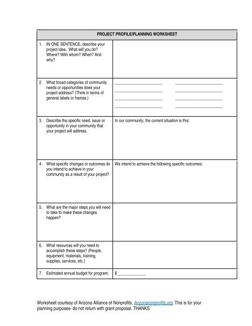 PROJECT PROFILE/PLANNING WORKSHEET - TEP.com