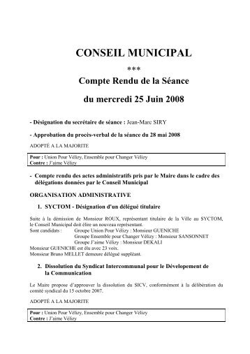 CONSEIL MUNICIPAL - Vélizy - Villacoublay