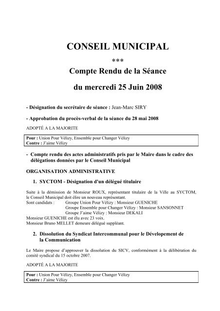 CONSEIL MUNICIPAL - Vélizy - Villacoublay