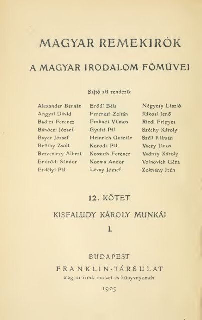 Magyar remekirÃ³k : a magyar irodalom fÃ¶mÃ¼vei