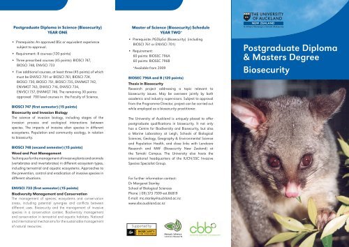 Postgraduate Diploma & Masters Degree Biosecurity