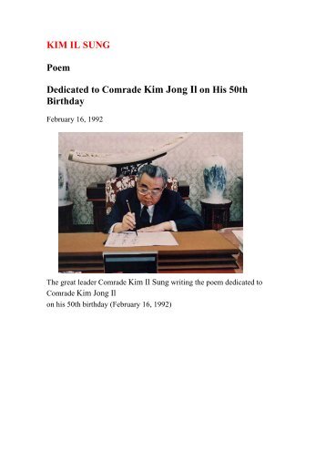 KIM IL SUNG Poem Dedicated to Comrade Kim ... - Korea-DPR.com