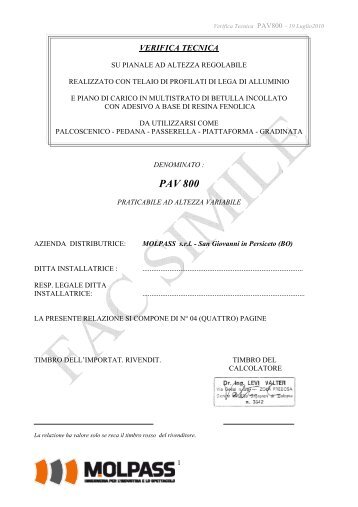 Verifica Tecnica PAV800 - MOLPASS srl