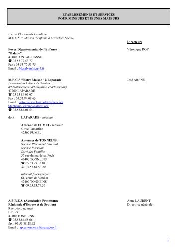 ETABLISSEMENTS ET SERVICES POUR ... - Lot-et-Garonne