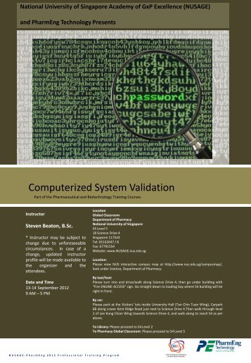 Computerized System Validation - NUSAGE - National University of ...