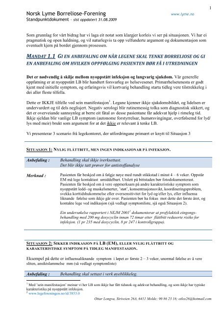 Standpunktdokument - Norsk Lyme Borreliose - Forening