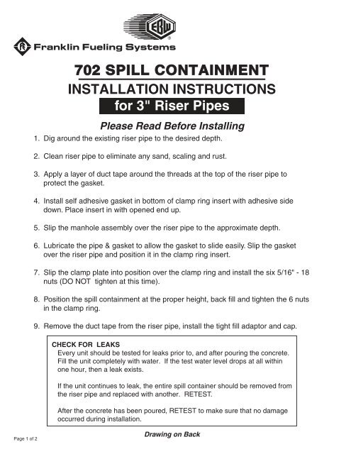 Installation: 702 Spill Containment for 3 inch Riser Pipes - Franklin ...