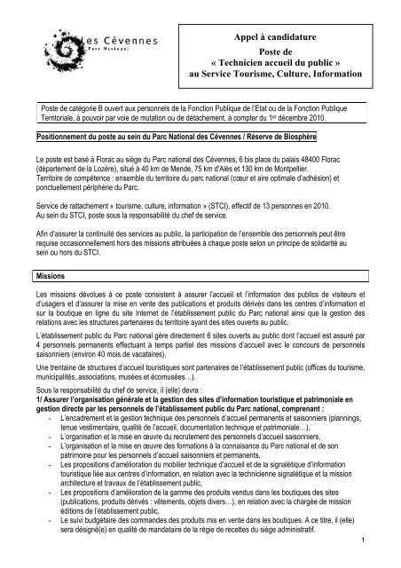 fiche de poste Technicien accueil du public ... - Fonction publique