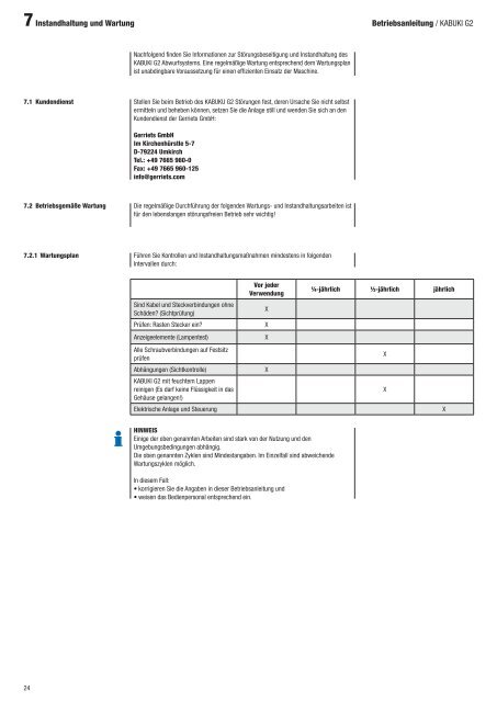 Betriebsanleitung - Gerriets