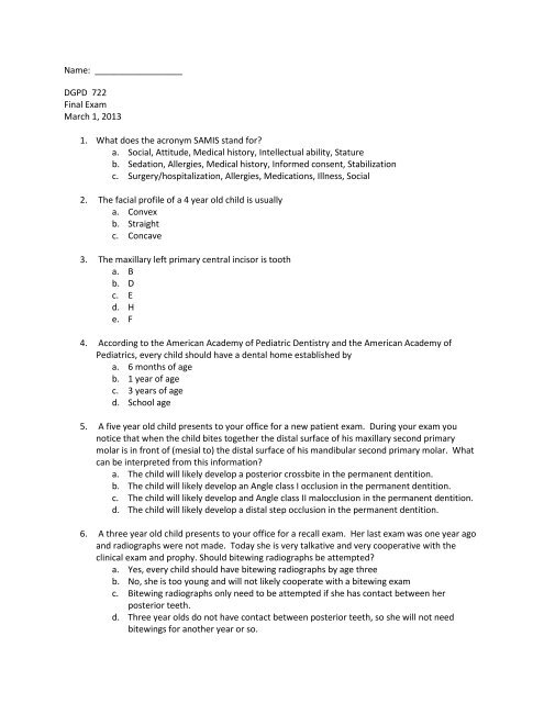 Siu Final Exam Schedule Fall 2022 Dgpd 722 Final Exam 2013.Pdf - Siu School Of Dental Medicine