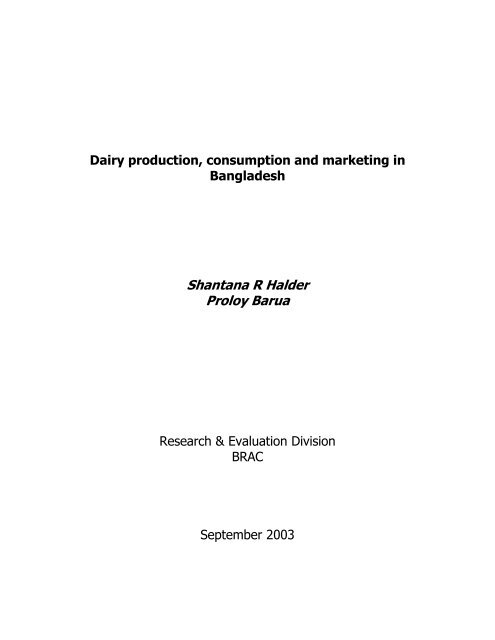 Dairy production, consumption and marketing in Bangladesh ...